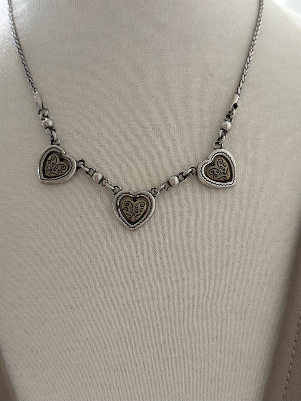 Brighton Silver-Tone Triple Heart Pendant Necklace